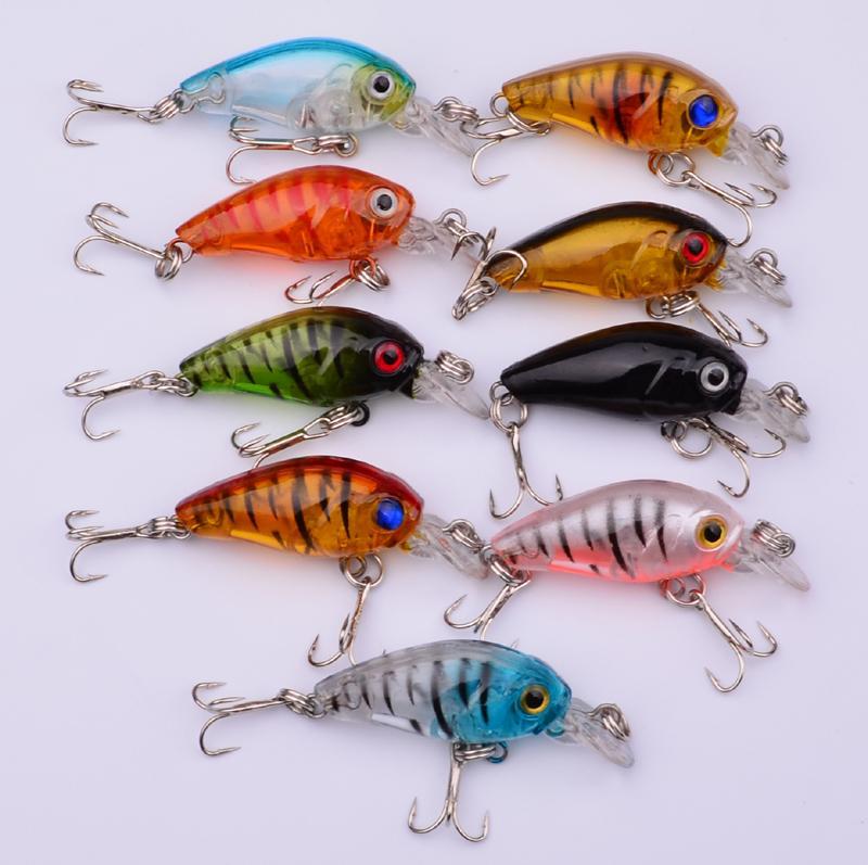 9Pcs 3D Eye Mini Popper Crank Set Crankbait Propeller Sharp Hook Tackle Topwater