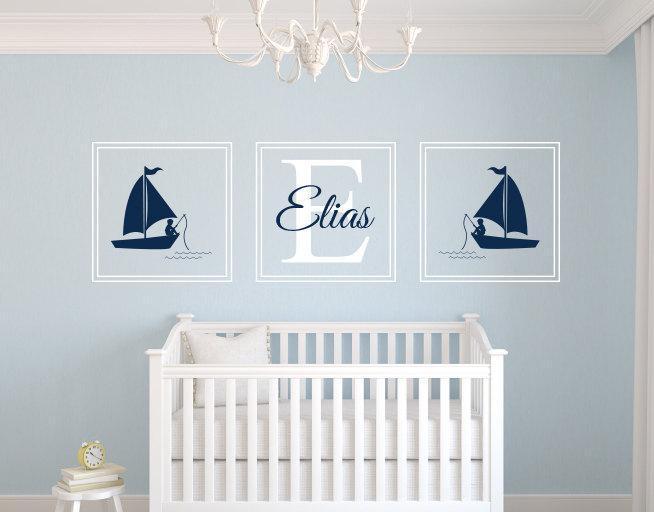 Large Size 55X180Cm Custom Name Wall Decal Fishing Boy Nautical Name