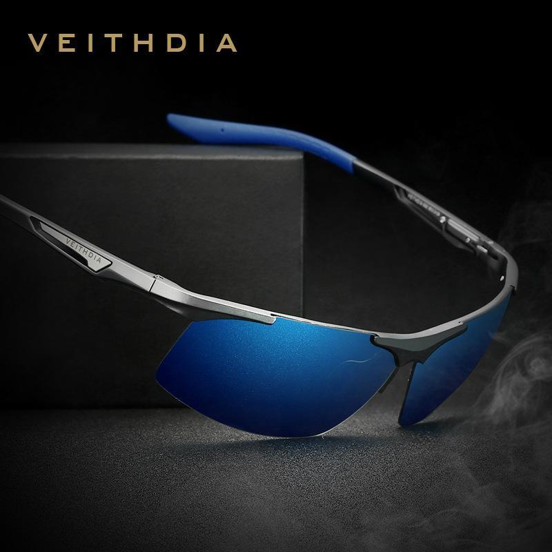 Veithdia Aluminum Magnesium Semi Rimless Sunglasses Polarized Men Coating Mirror