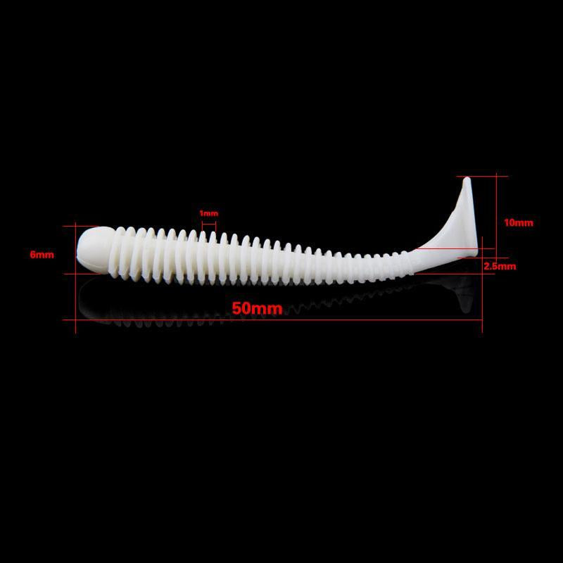 White T Tail Soft Worm 50Mm 0.6G Screw Paddle Tail Soft Bait 12Pcs/Lot Fat Swing