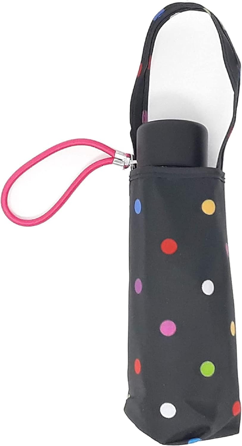 Totes Micro Mini Manual Compact Umbrella, NeverWet technology, Colorful dots on black, 38
