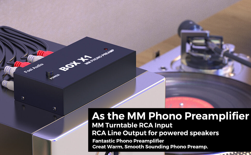 Fosi Audio Box X1 Preamplificador de Phono para tocadiscos MM y caja de  audio Fosi X4 Phono preamplificador amplificador de