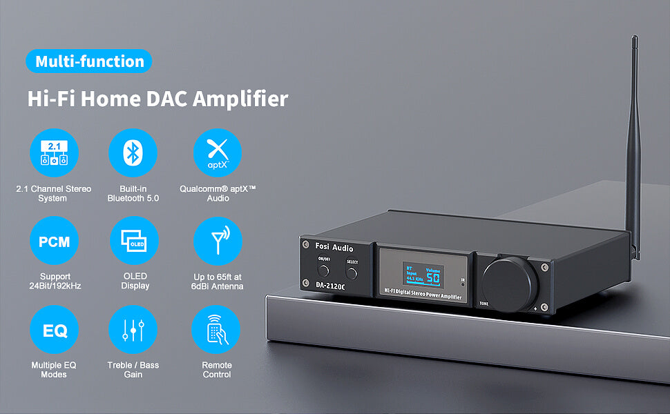 DA2120C Bluetooth Subwoofer Amp DAC with Remote Control – Fosi Audio