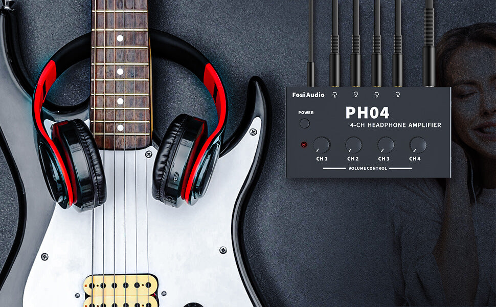 Fosi Audio PH04 Headphone Amplifier 4 -Channel Metal Stereo Audio Amp Ultra-Compact Portable Headphone Splitter for Studio