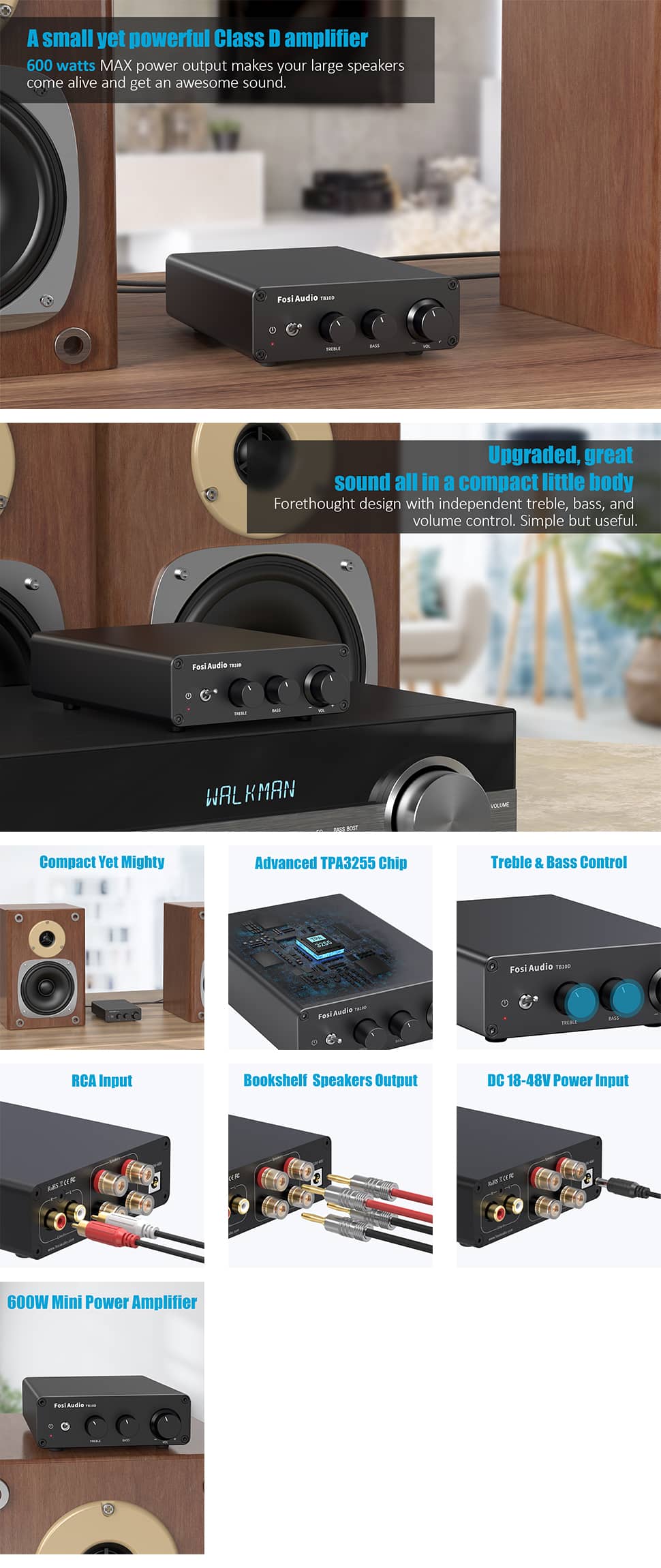 Fosi Audio TB10D A Small yet Powerful Class D Stereo Audio Amplifier 600W