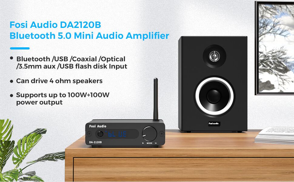 Fosi Audio DA2120B Bluetooth Amplifier Stereo Audio Wireless Amp Hifi Class D Power Amp 100W x2 Passive Speakers Remote Control