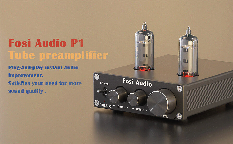 Fosi Audio P1 Vacuum Tube Pre-Amplifier Mini Hi-Fi Stereo Preamp 6J1 *2 Tubes