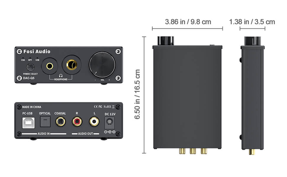 Fosi Audio DAC Converter 24-bit/192kHz Optical/Coaxial/USB Digital-to-Analog Adapter Decoder & Headphone Amplifier & Mini Stereo Pre-Amplifier Q5