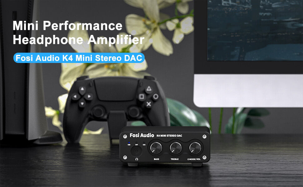 Fosi Audio K4 DAC Headphone HI FI Mini Stereo Preamplifier Gaming Headphone Amp with Treble and Bass Control