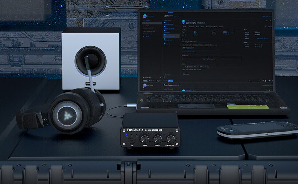 Fosi Audio K4 DAC Headphone HI FI Mini Stereo Preamplifier Gaming Headphone Amp with Treble and Bass Control