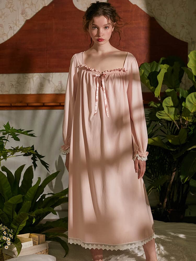 1920s Style Underwear, Lingerie, Nightgowns, Pajamas long-sleeved-knitted-cotton-princess-nightdress $69.00 AT vintagedancer.com