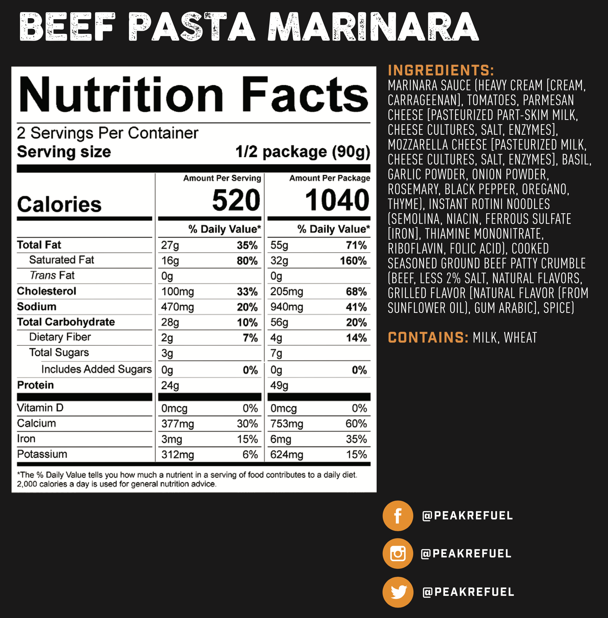 PEAK REFUEL Beef Pasta Marinara