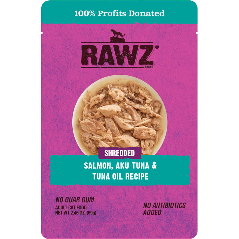 RAWZ Shredded Salmon, Aku Tuna, & Tuna Oil Recipe Cat Food Pouch