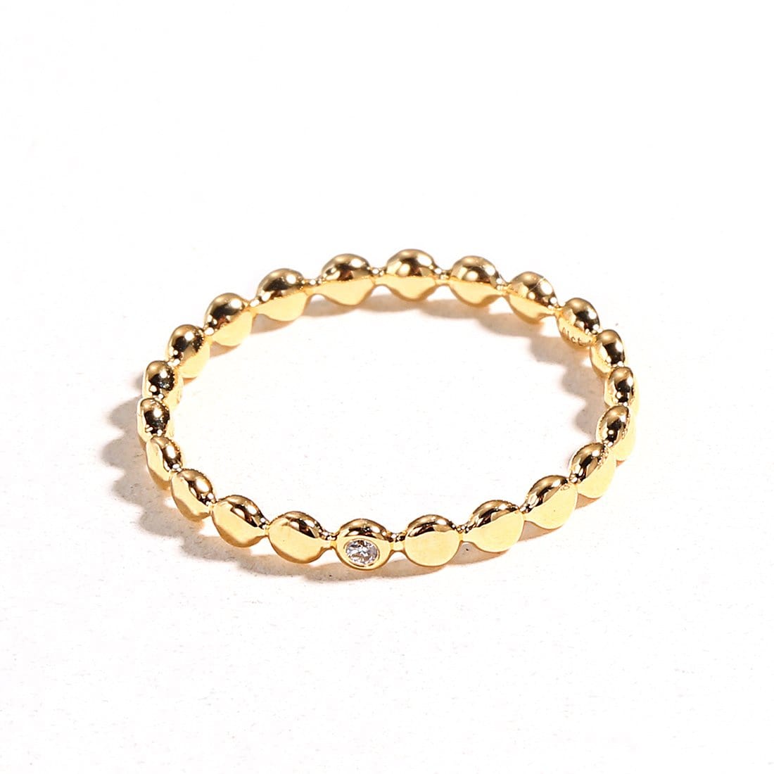 18K Yellow Gold Beaded Diamond Ring