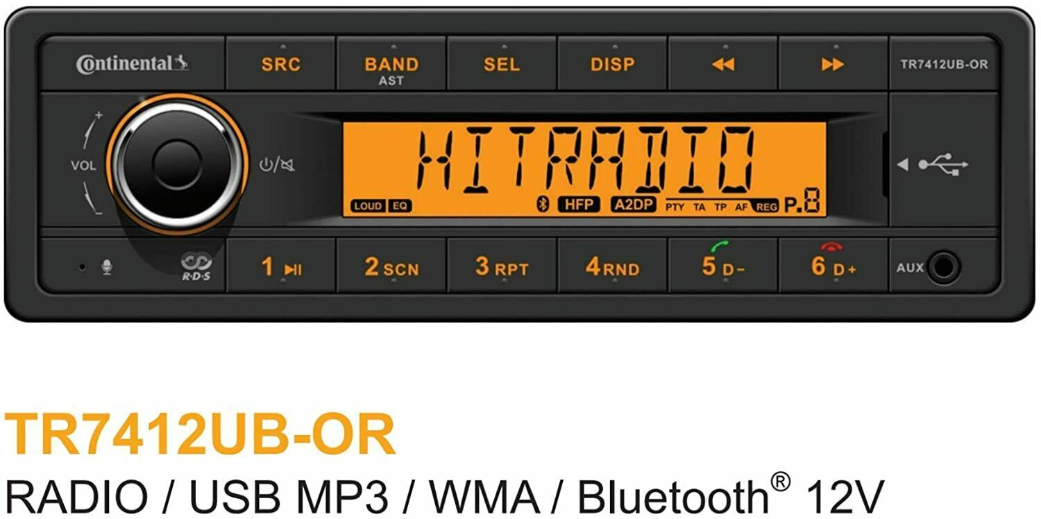 Continental RADIO USB MP3 WMA BLUETOOTH 12V TR7412UB-OR WITH WIRING HARNESS BOAT