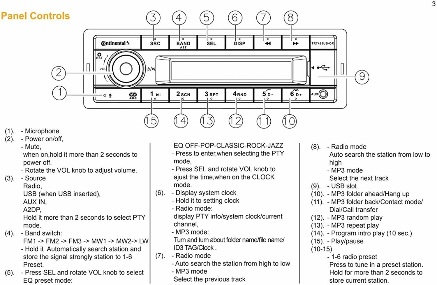 Continental RADIO USB MP3 WMA BLUETOOTH 12V TR7412UB-OR WITH WIRING HARNESS BOAT