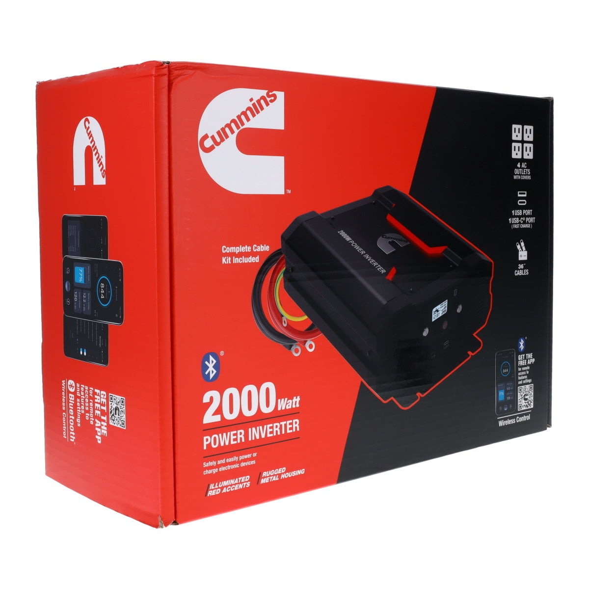 Cummins 2000 Watt Power Inverter Modified Sine Wave Truck Inverter 12V to 110 Volts Four AC Outlets Two USB Ports (Full Cable Kit Included)