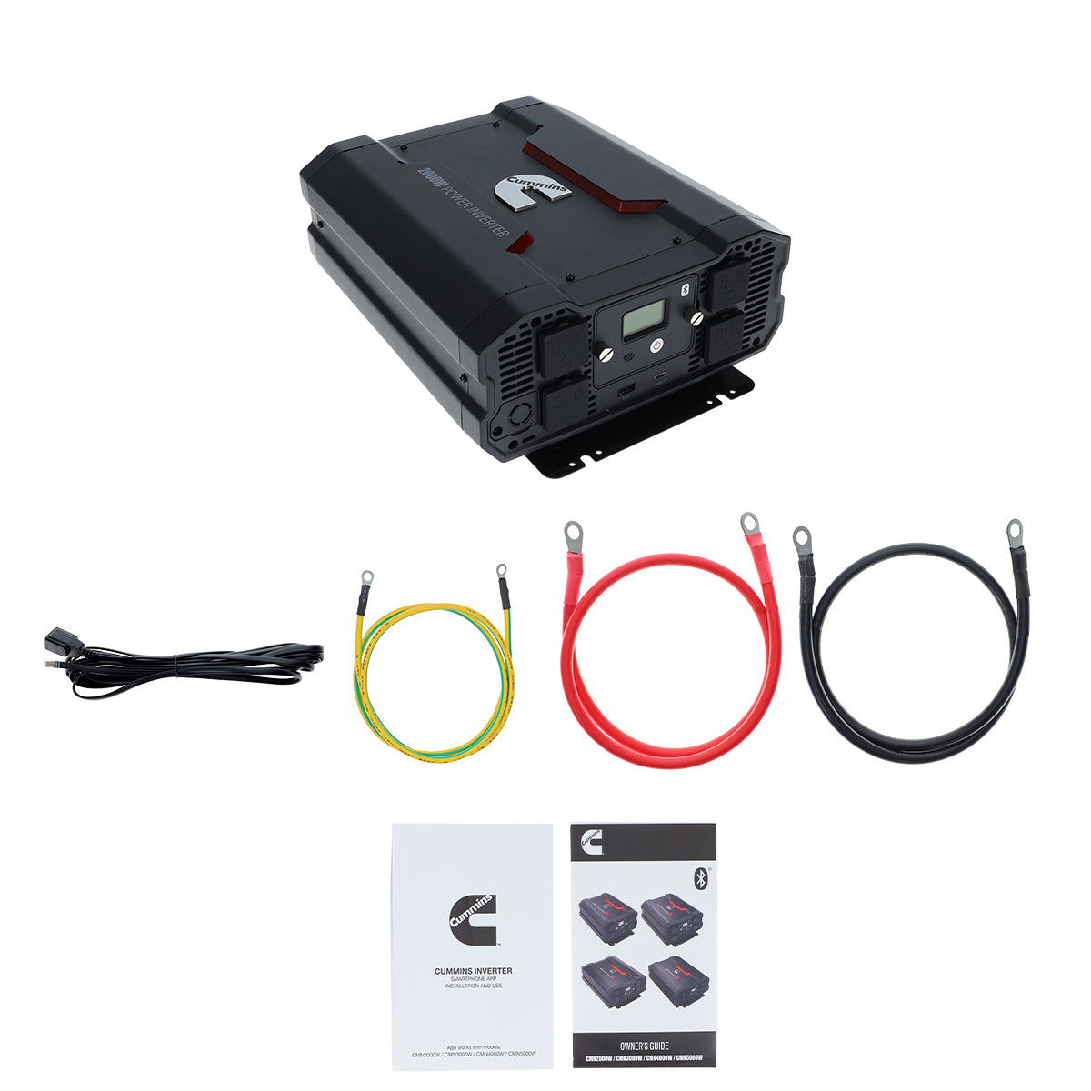 Cummins 2000 Watt Power Inverter Modified Sine Wave Truck Inverter 12V to 110 Volts Four AC Outlets Two USB Ports (Full Cable Kit Included)