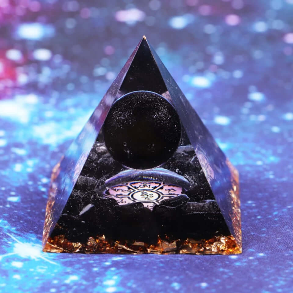 Obsidian & Gold Crystal Pyramid