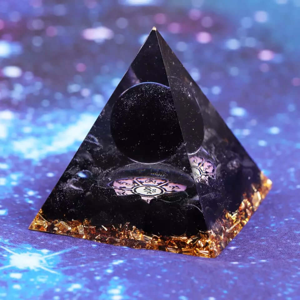 Obsidian & Gold Crystal Pyramid