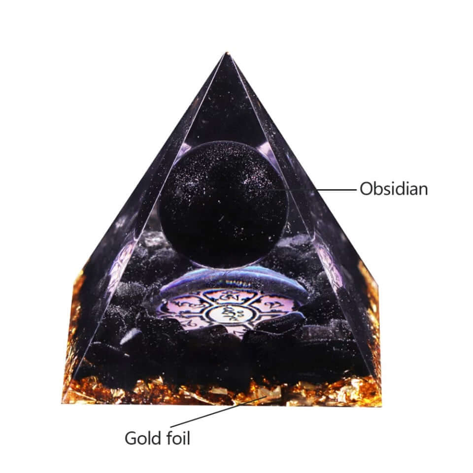 Obsidian & Gold Crystal Pyramid