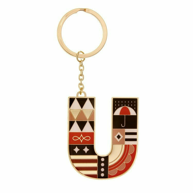 Enamel Monogram Key Chain- U