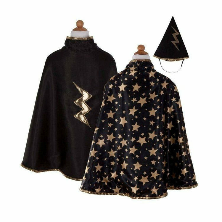 Reversible Wizard Cape & Hat, Black/Gold, Size 4-6