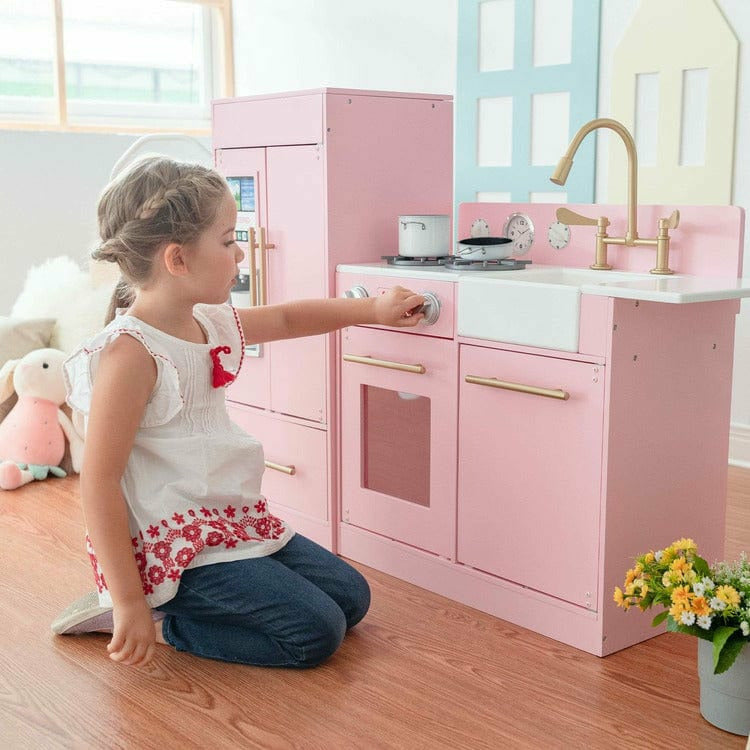 Teamson Kids Little Chef Charlotte 2-Piece Modular Wooden Play Kitchen, Pink