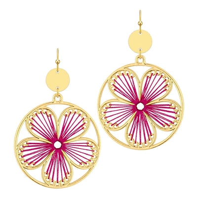 Gold Open Circle with Hot Pink Threaded Flower 1.5