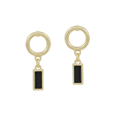 Gold Open Small Circle Stud with Black Crystal Charm .5