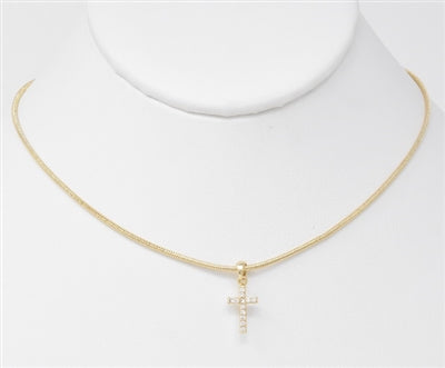 Gold Snake Chain with Rhinestone Cross 16