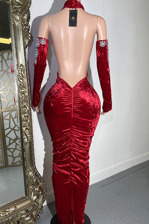Chrissy Red Diamante Dress (Ready To Ship)