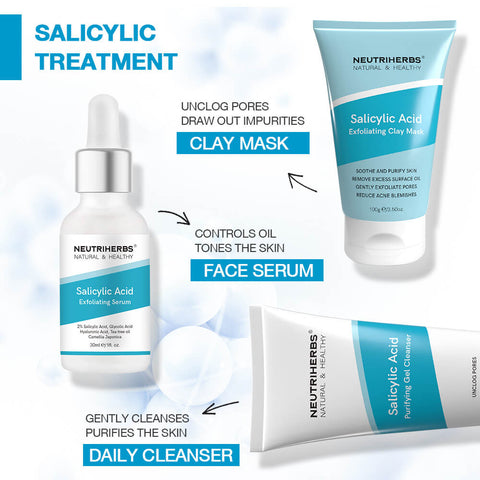 salicylic acid is proven to minimize enlarged pores, diminish the look of fine lines and wrinkles, visibly reduce redness and calm stressed skin, reduce excess oil in the pore and lessen factors in skin that trigger acne.