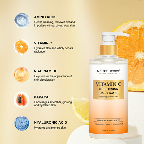 vc body wash contain components that reduce melanin synthesis and brighten the skin
