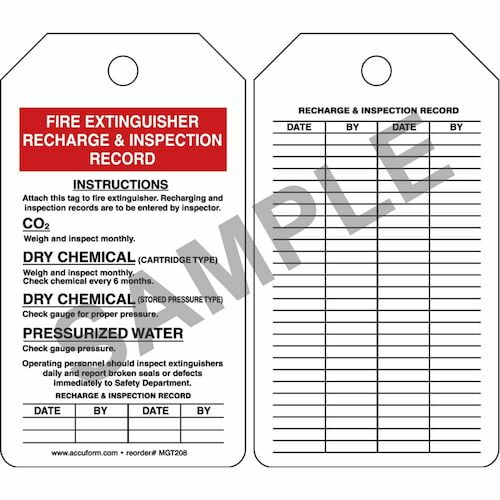 J.J. Keller Fire Extinguisher Recharge & Inspection Record - Safety Tag