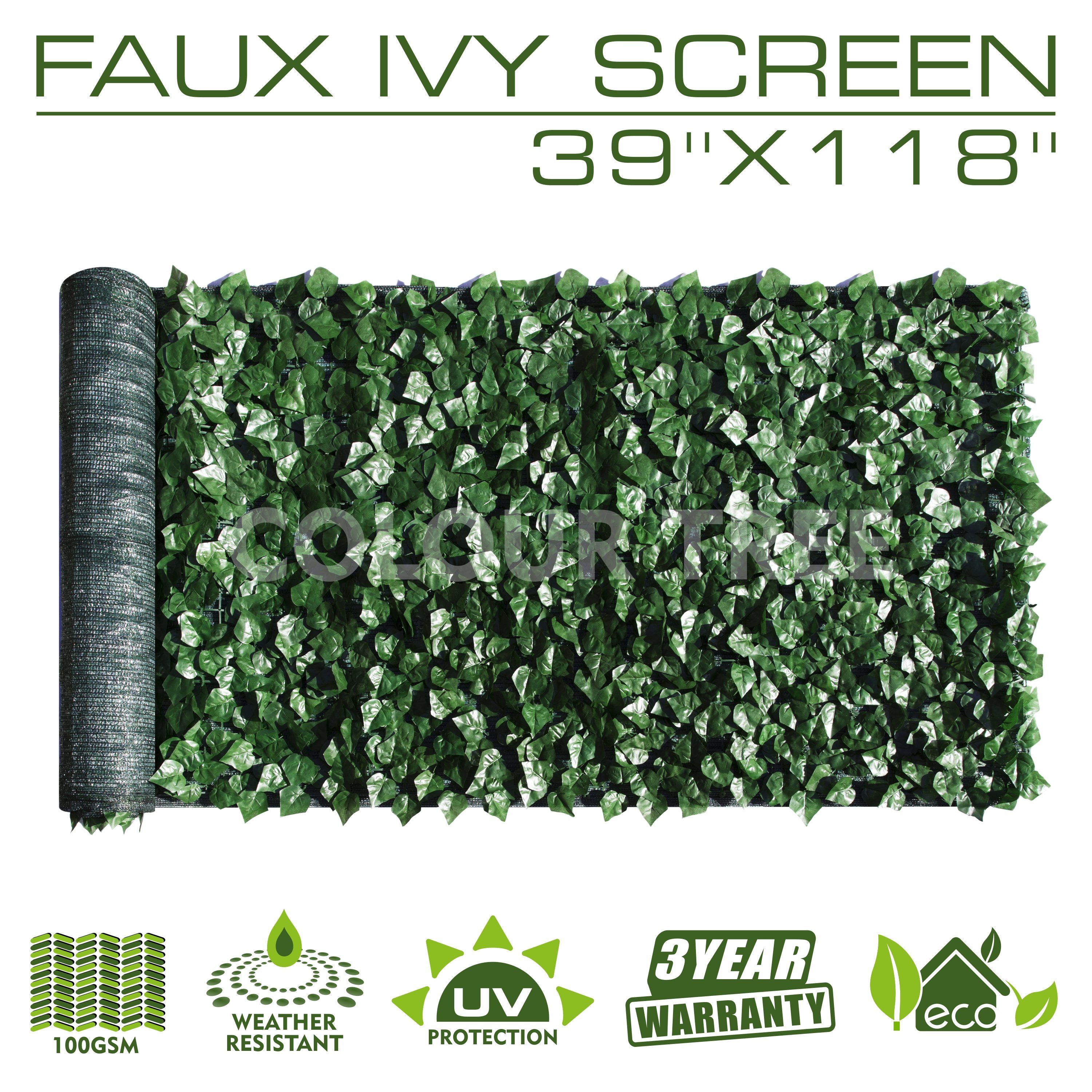  Artificial Hedges Faux Ivy Leaves Fence Privacy Screen Panels  Decorative Trellis - 39" x 118" 