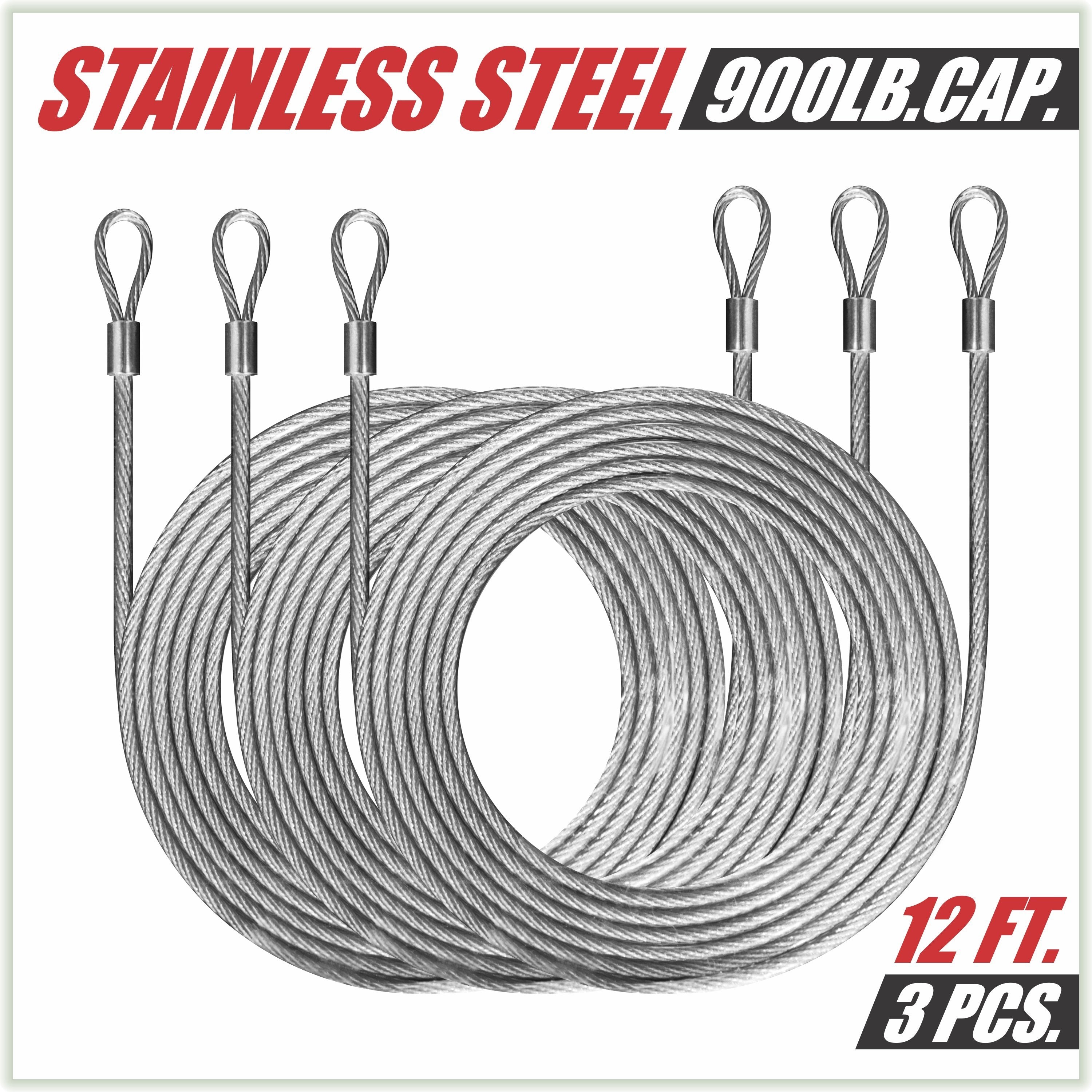  36 Feet (12ft x 3) PVC Coated Stainless Steel Metal Wire Cable Ropes Hardware Kits For Triangle Sun Shade Sail Canopy Commercial Standard Heavy Duty 