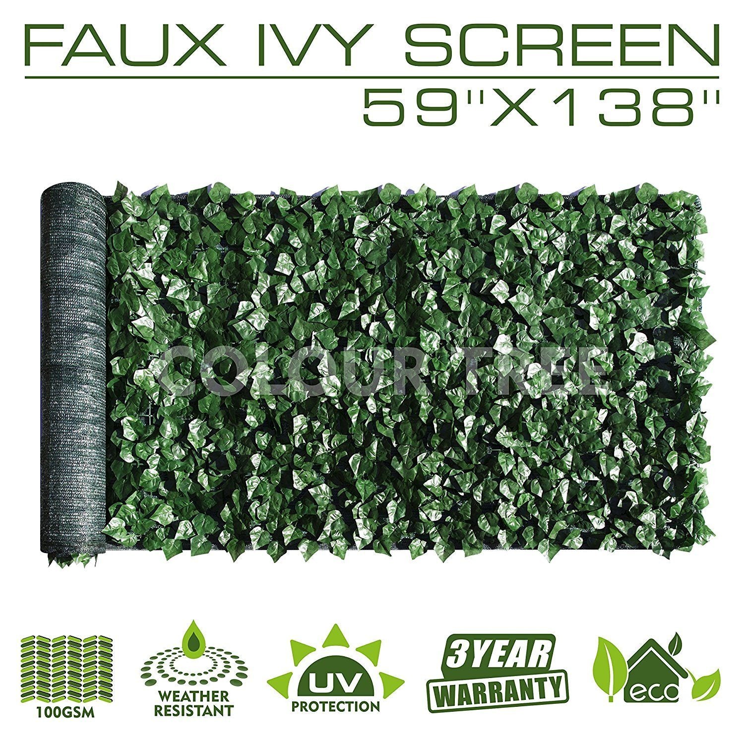  Artificial Hedges Faux Ivy Leaves Fence Privacy Screen Panels  Decorative Trellis - 59" x 138" 