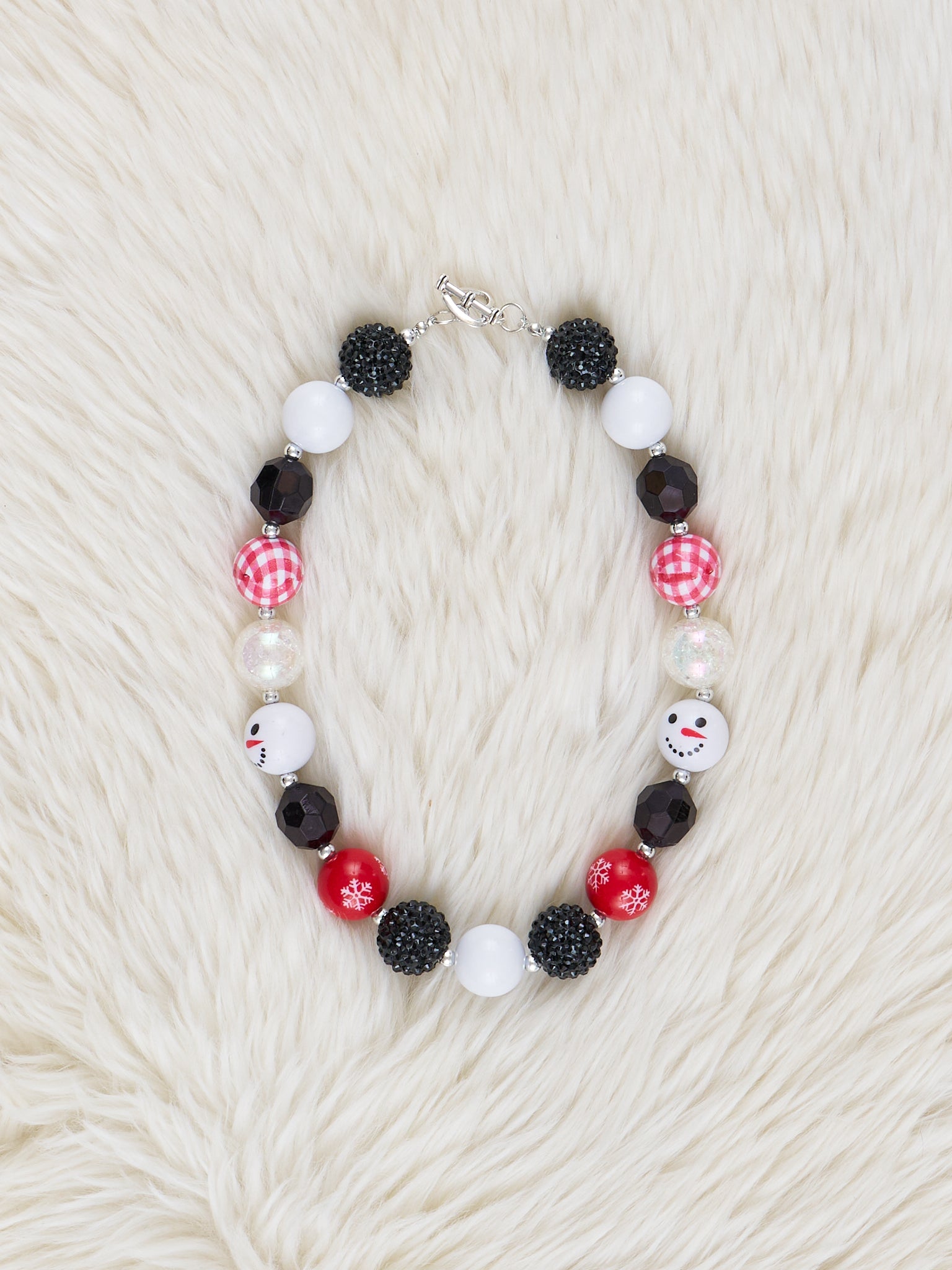 Red & Black Snowman Sparkles Bubblegum Necklace