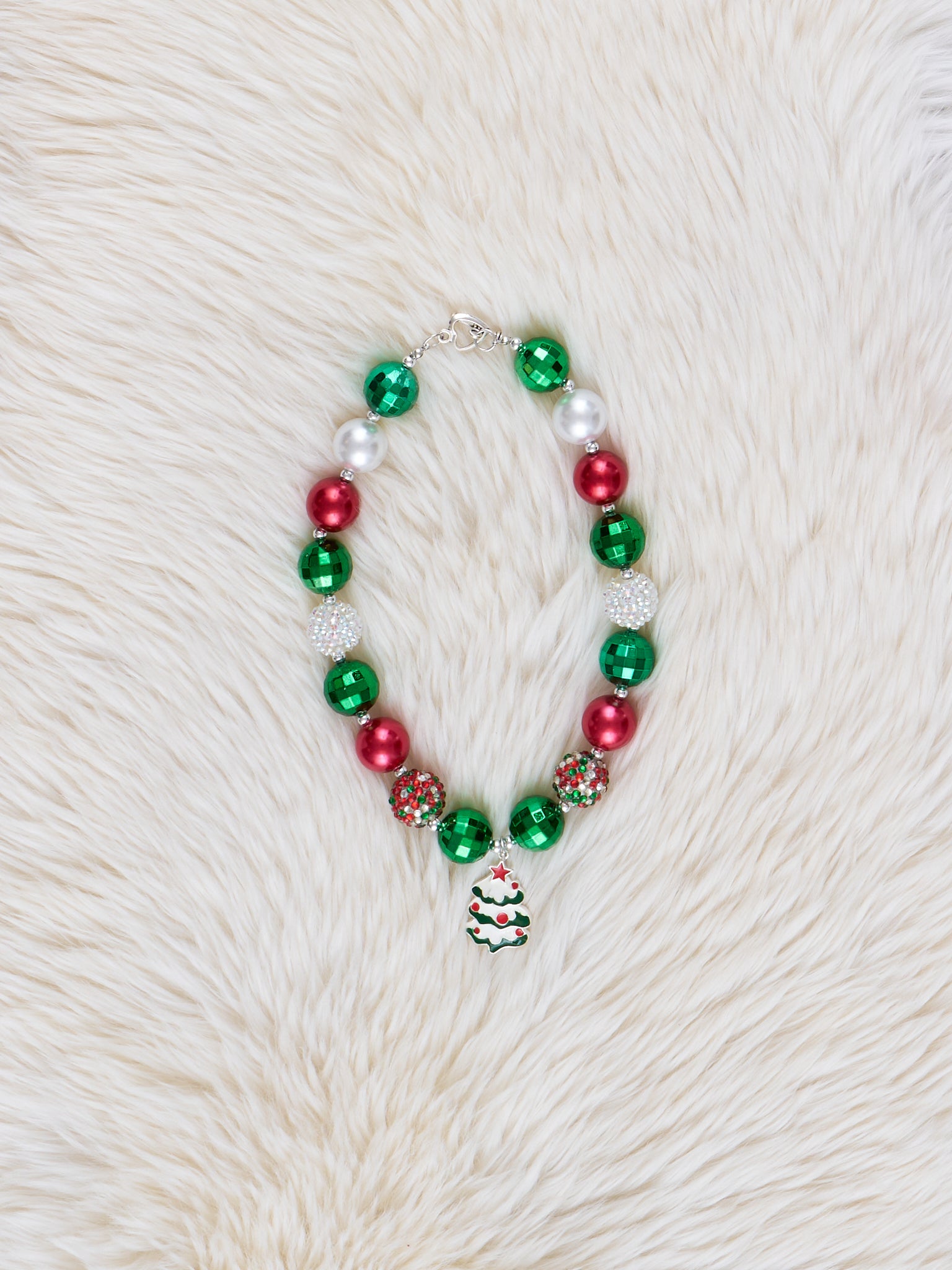 Red Pearl Christmas Tree Charm Bubblegum Necklace