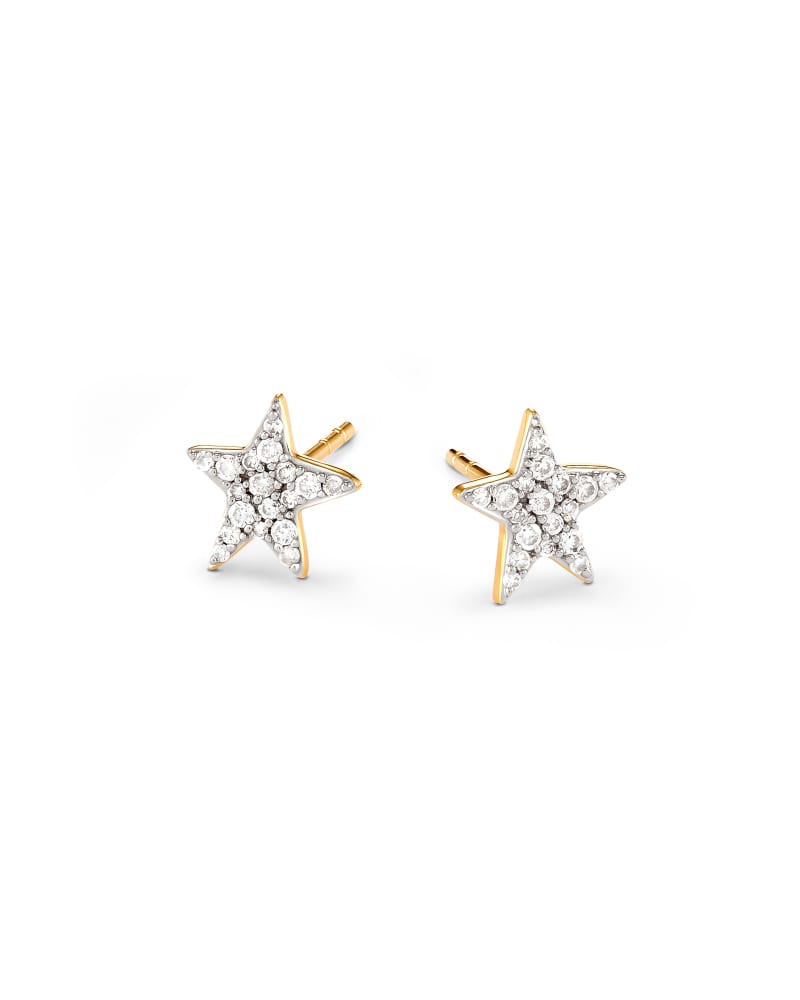 STAR STUD EARRINGS 14K GOLD WHITE DIAMOND