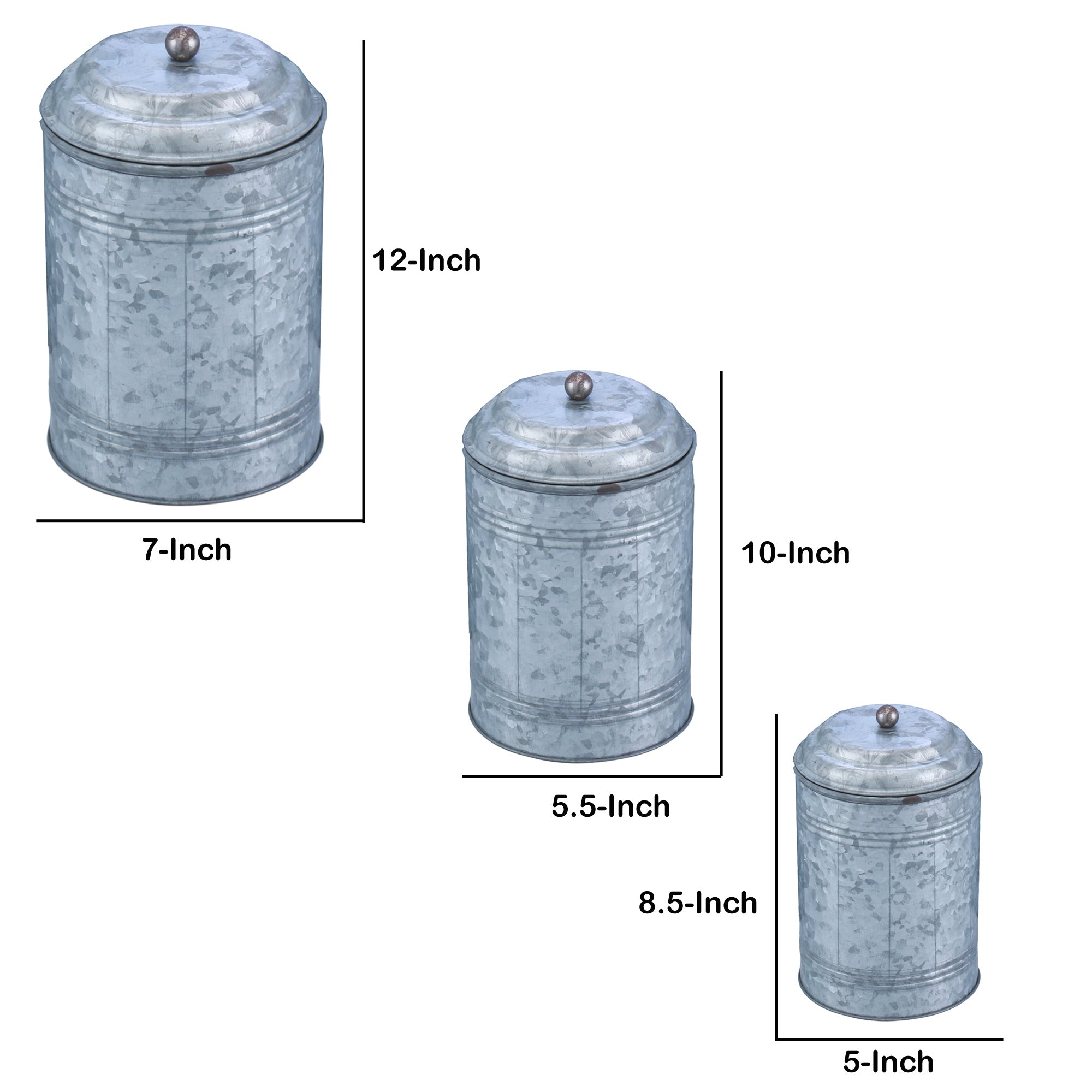 Rustic Metal Galvanized Canisters- Set of 3- Benzara