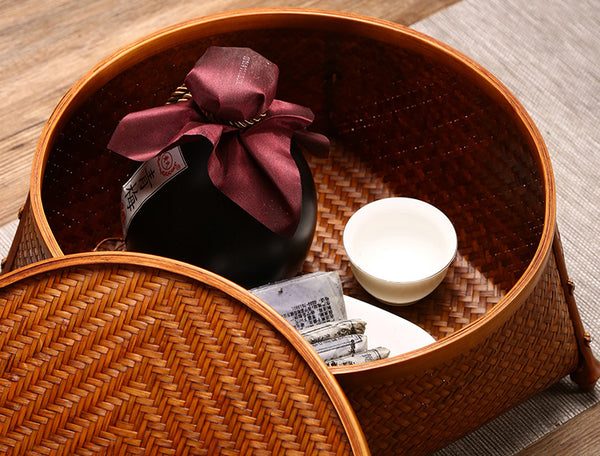 Products Handmade Bamboo Woven Japanese-style Round Tea Set Storage Box ...