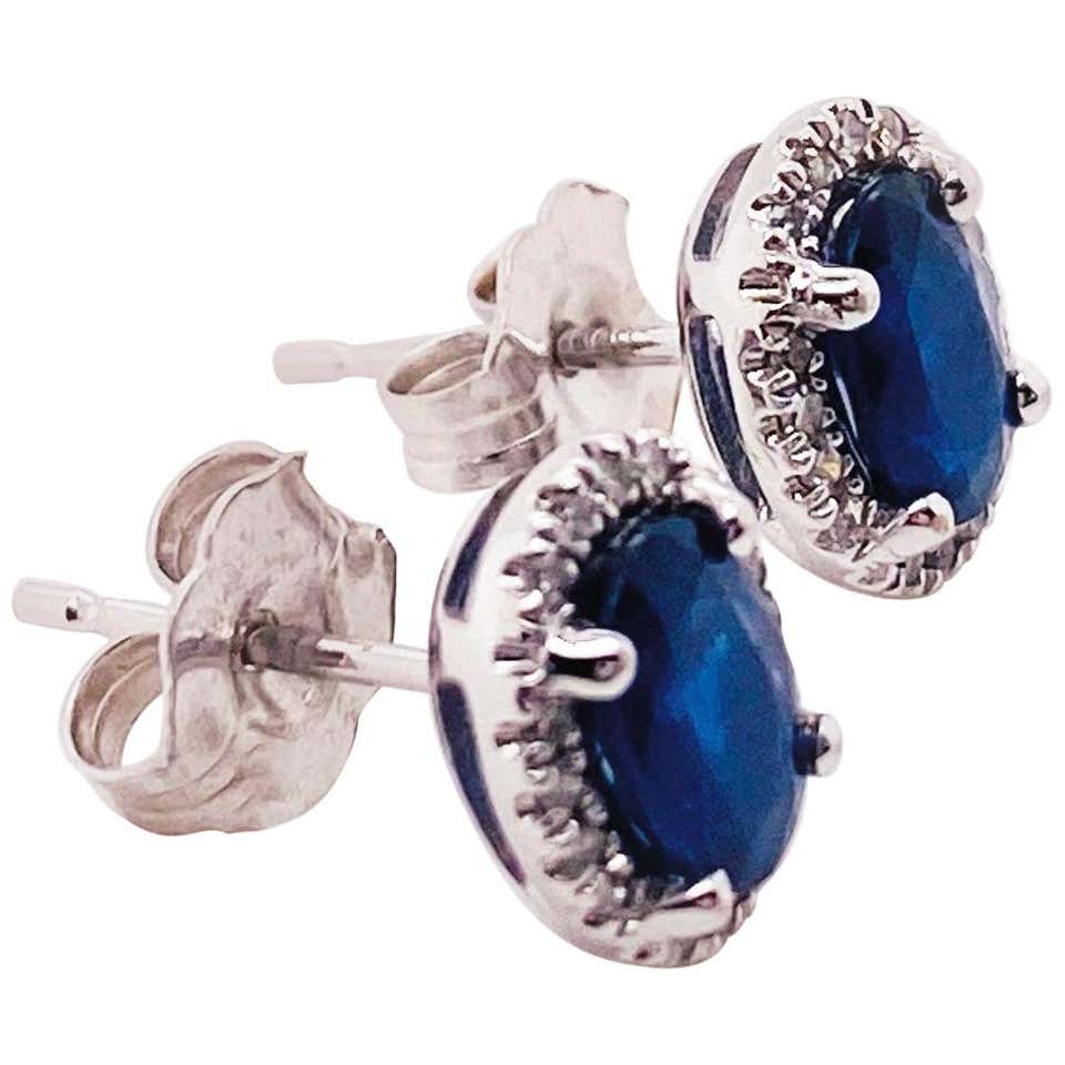 Oval Sapphire & Diamond Halo Stud Earrings