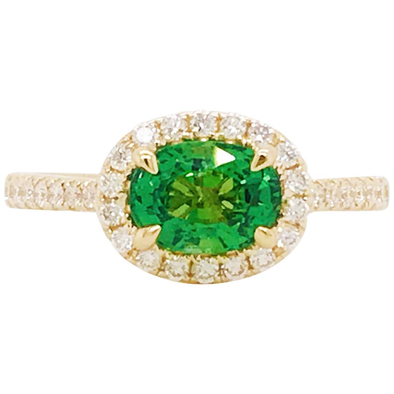 Tsavorite Garnet & Diamond Halo Custom Ring