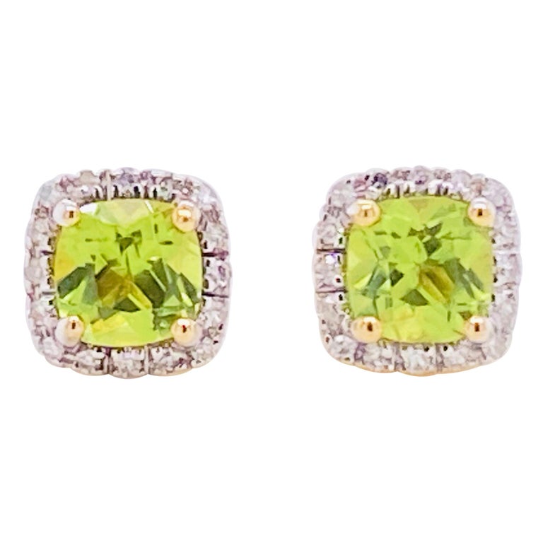 Peridot & Diamond Halo Stud Earrings