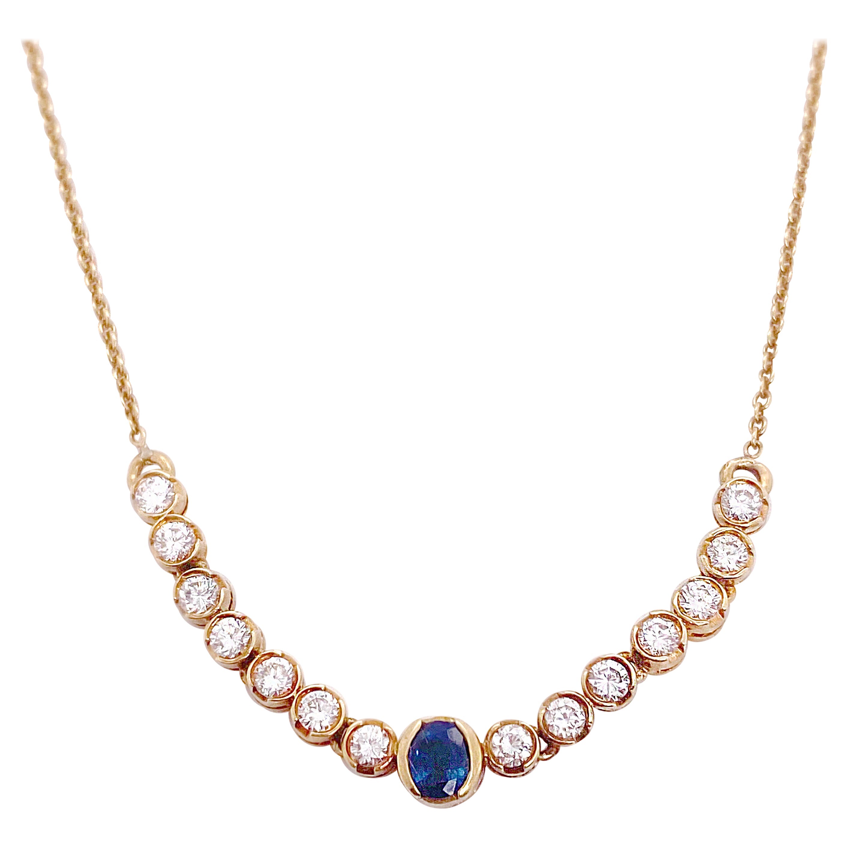 Curved Diamond & Sapphire Necklace