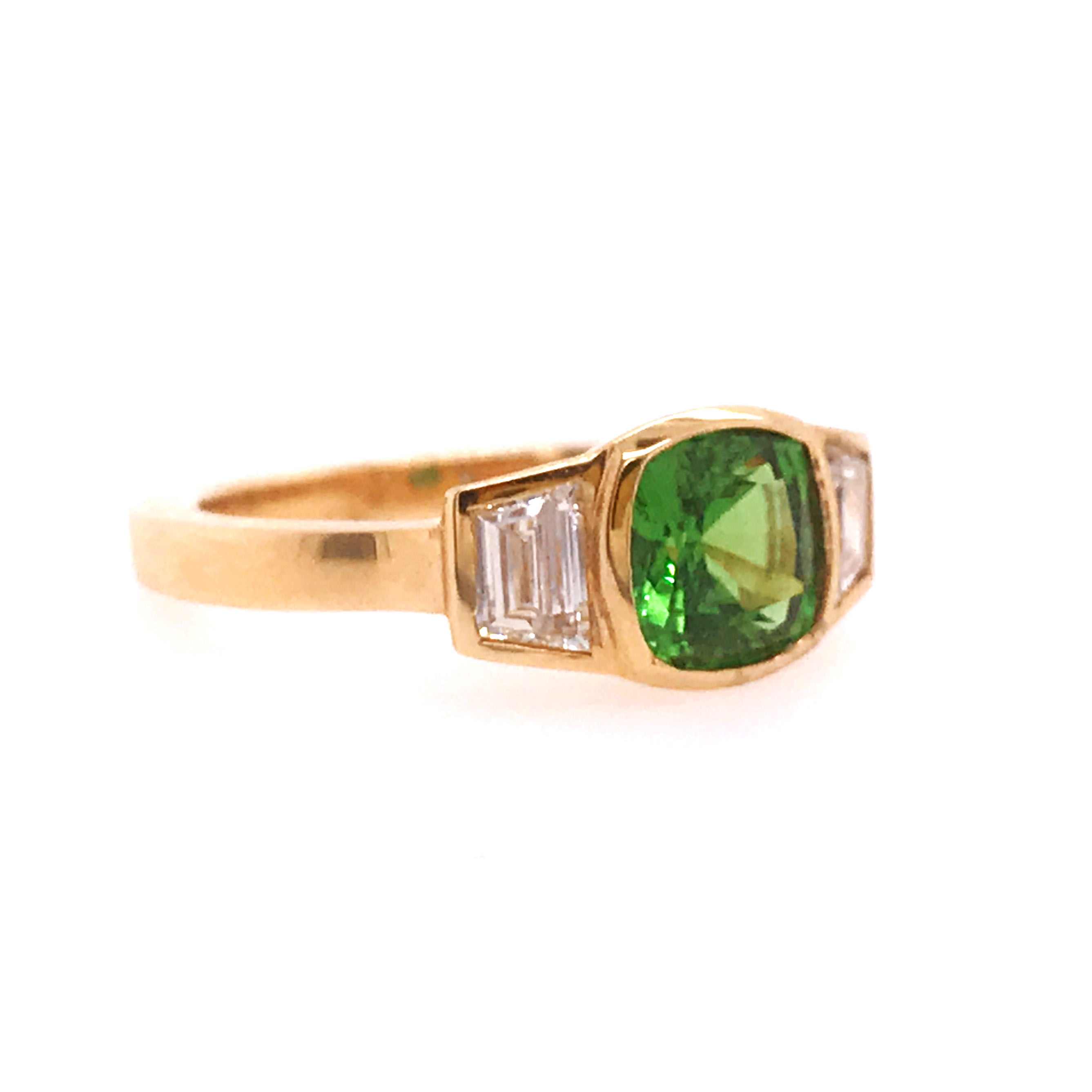 Tsavorite & Diamond Three Stone Ring