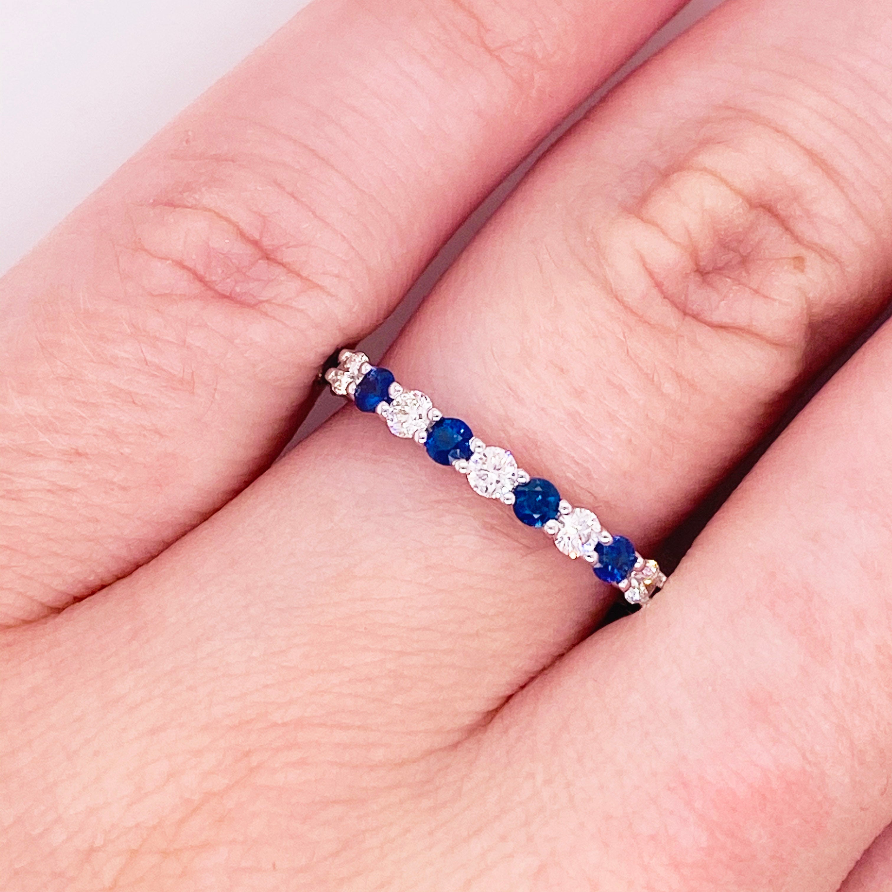 Blue Sapphire Diamond Stackable Ring