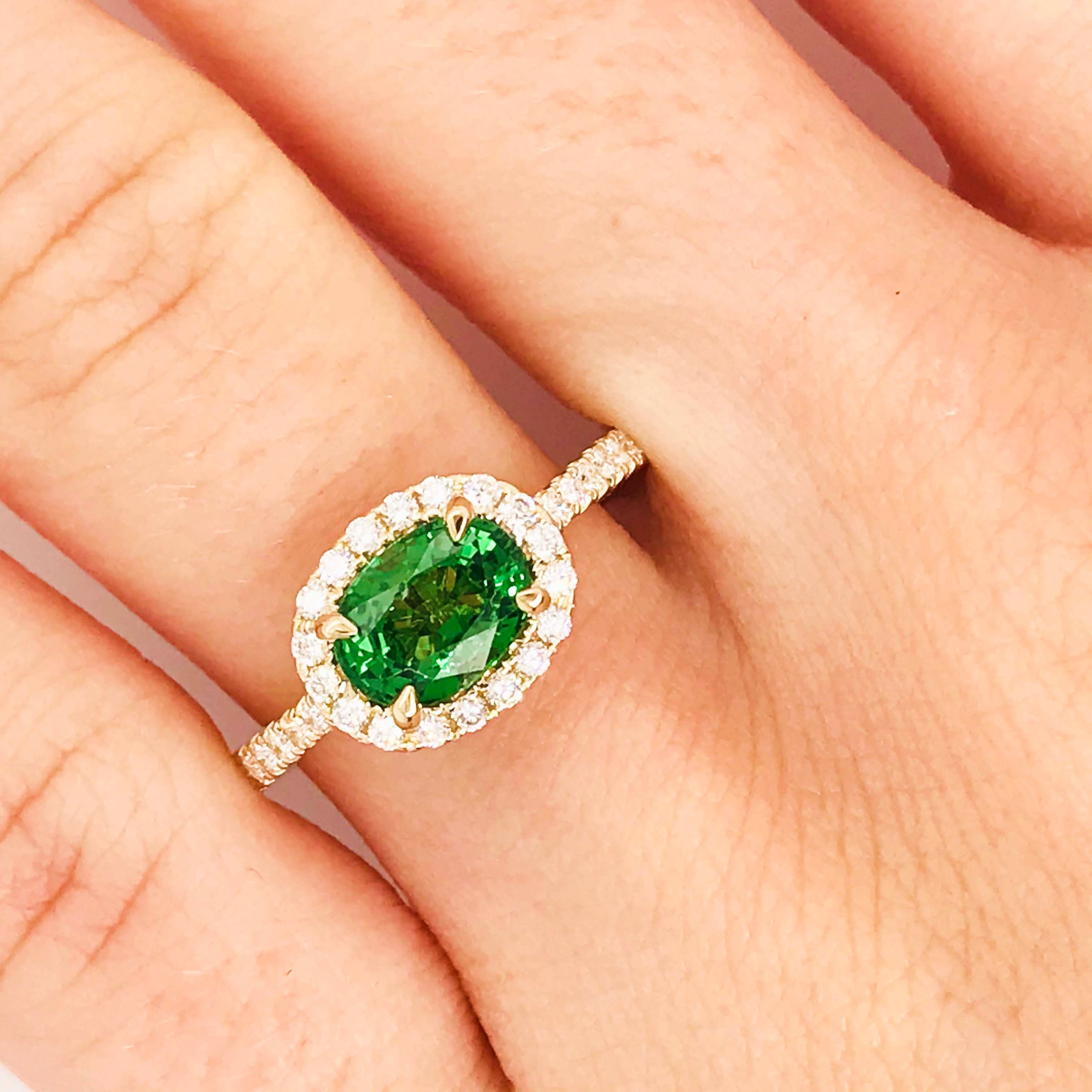 Tsavorite Garnet & Diamond Halo Custom Ring